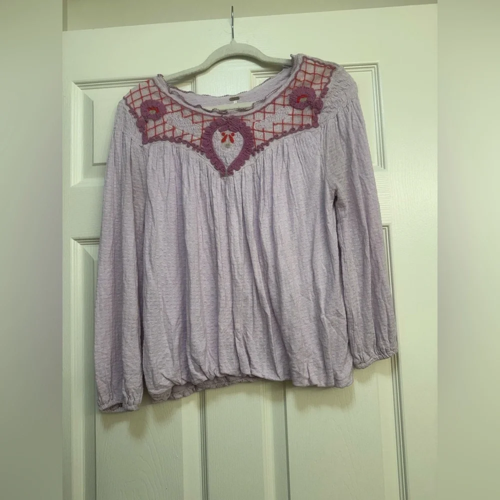 Free People Begonia Embroidered Bohemian Top in Lilac - Picture 5 of 14